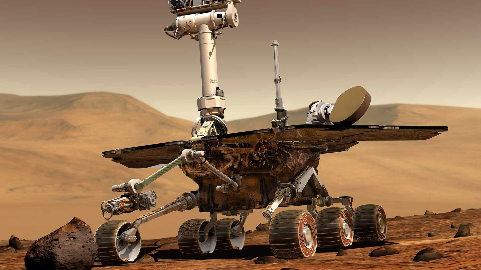 Artwork of a lunar rover on Mars.