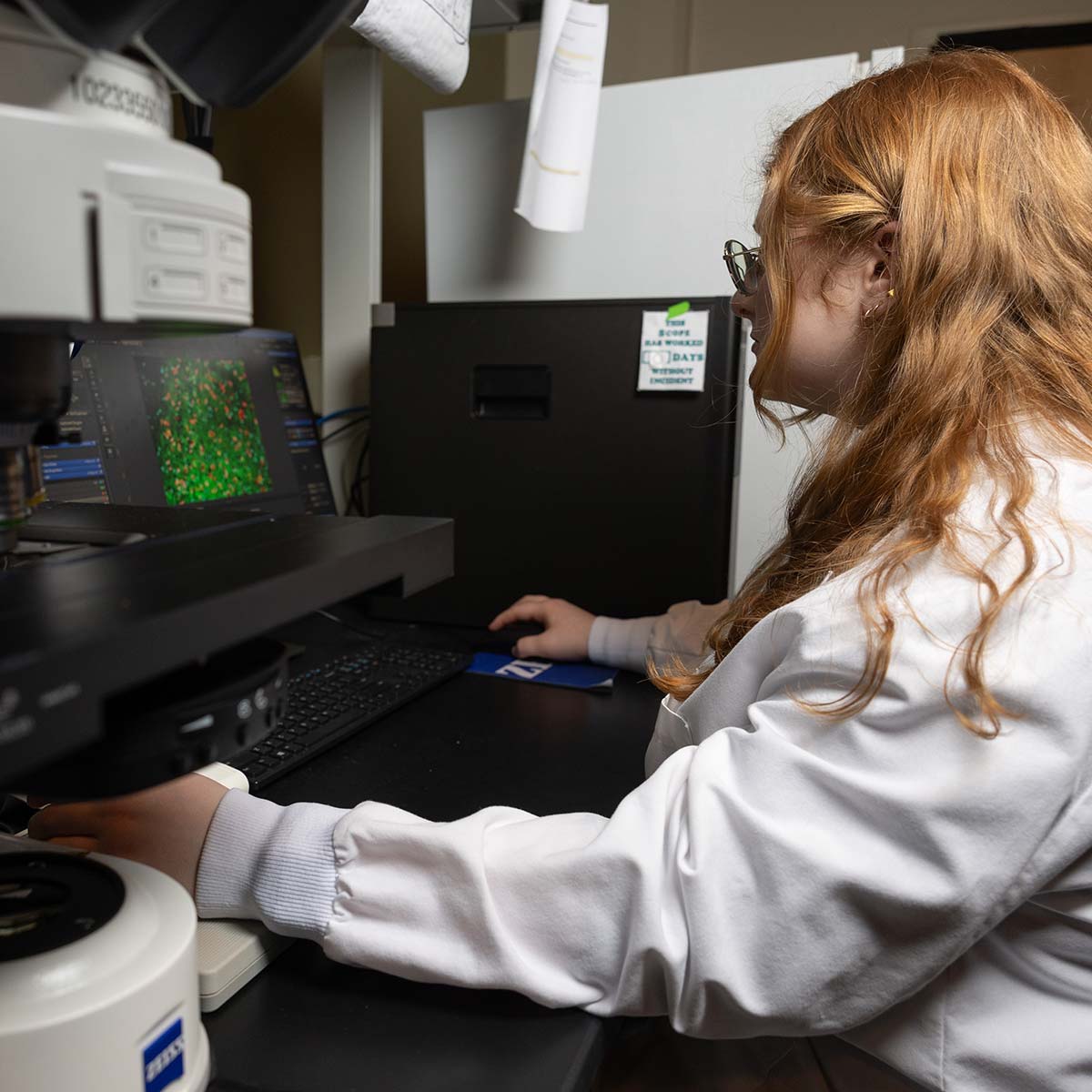 A student researcher working in a lab at the Jordan Valley Innovation Center (JVIC).