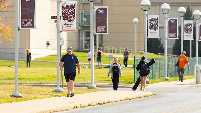 Students walking around campus